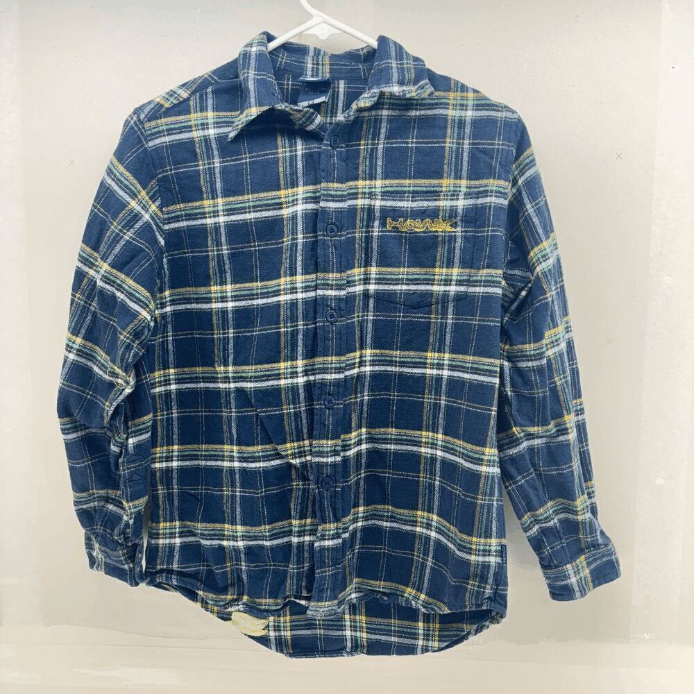 Tony Hawk Mens Medium‎ Plaid Flannel Blue Yellow Skate Grunge Alt Wear Shirt EUC